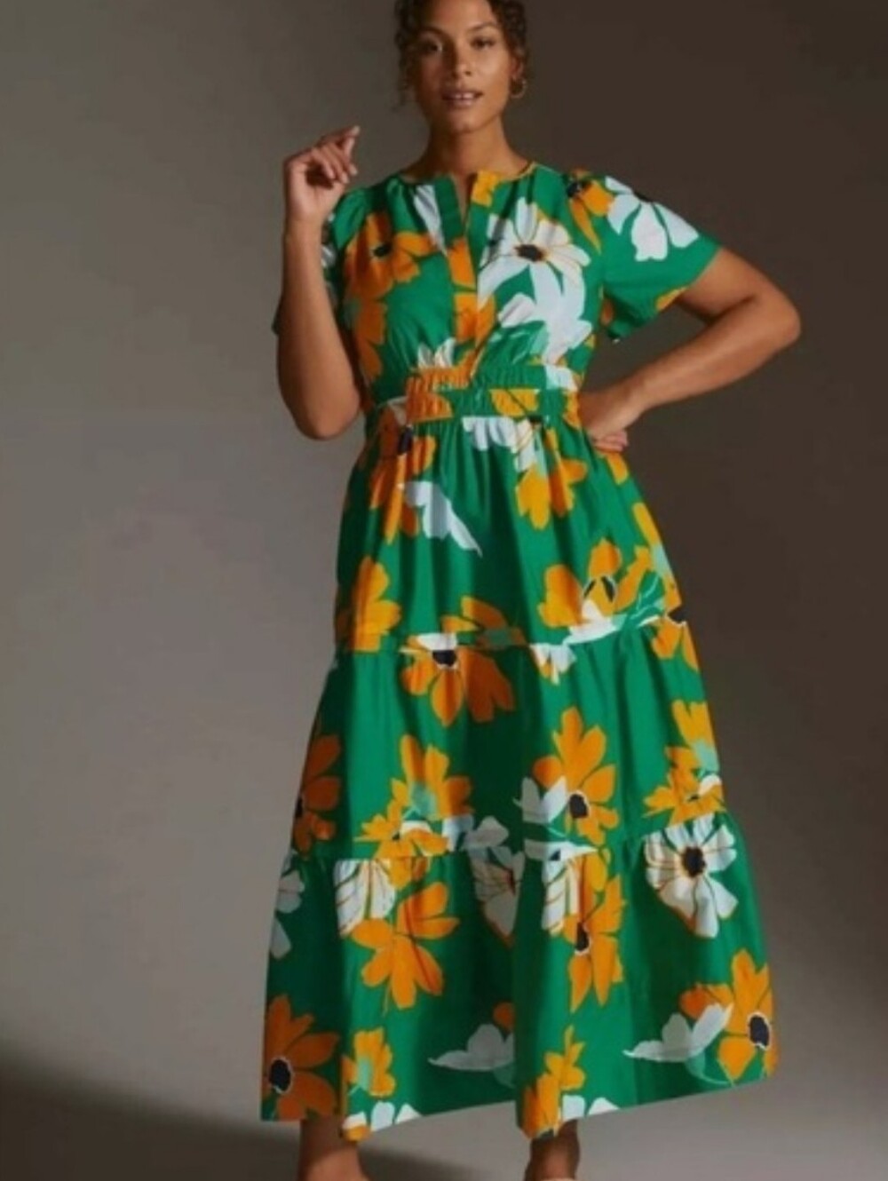 Anthtopologie Maeve The Somerset Maxi Dress Kelly Green Floral